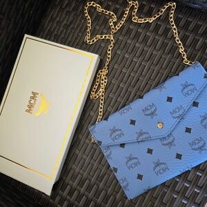 MCM blue Logo Envelope Bag
